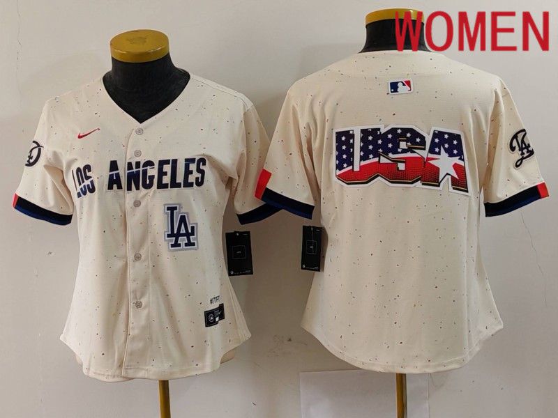 Women Los Angeles Dodgers Blank Cream Fashion Nike Game MLB Jersey style 6294->women mlb jersey->Women Jersey